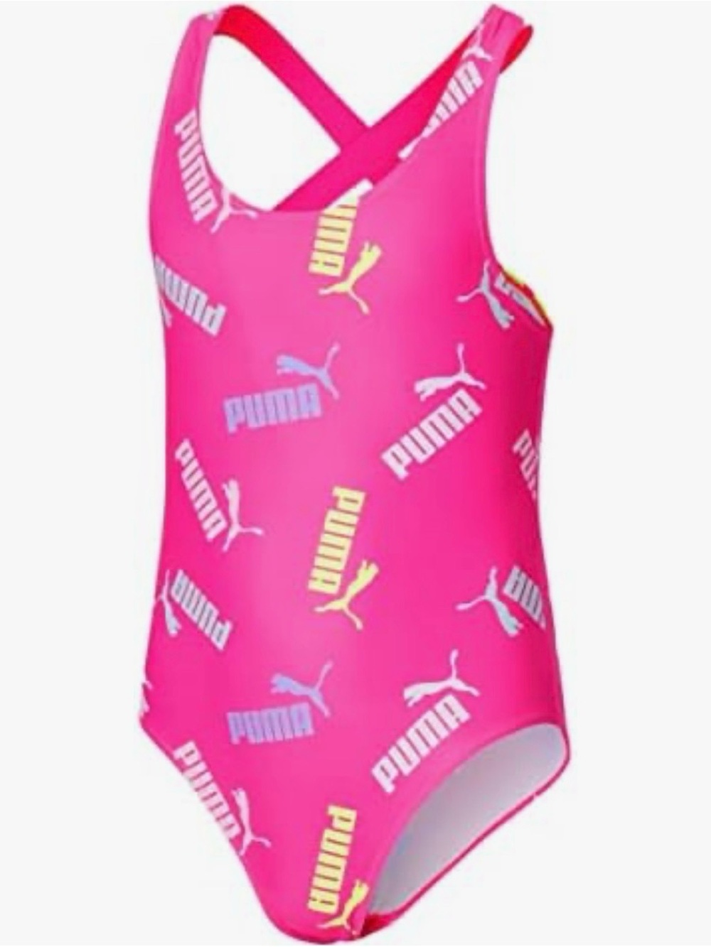 NWT PUMA Pink Logo One Piece Crossback Swimsuit Size L